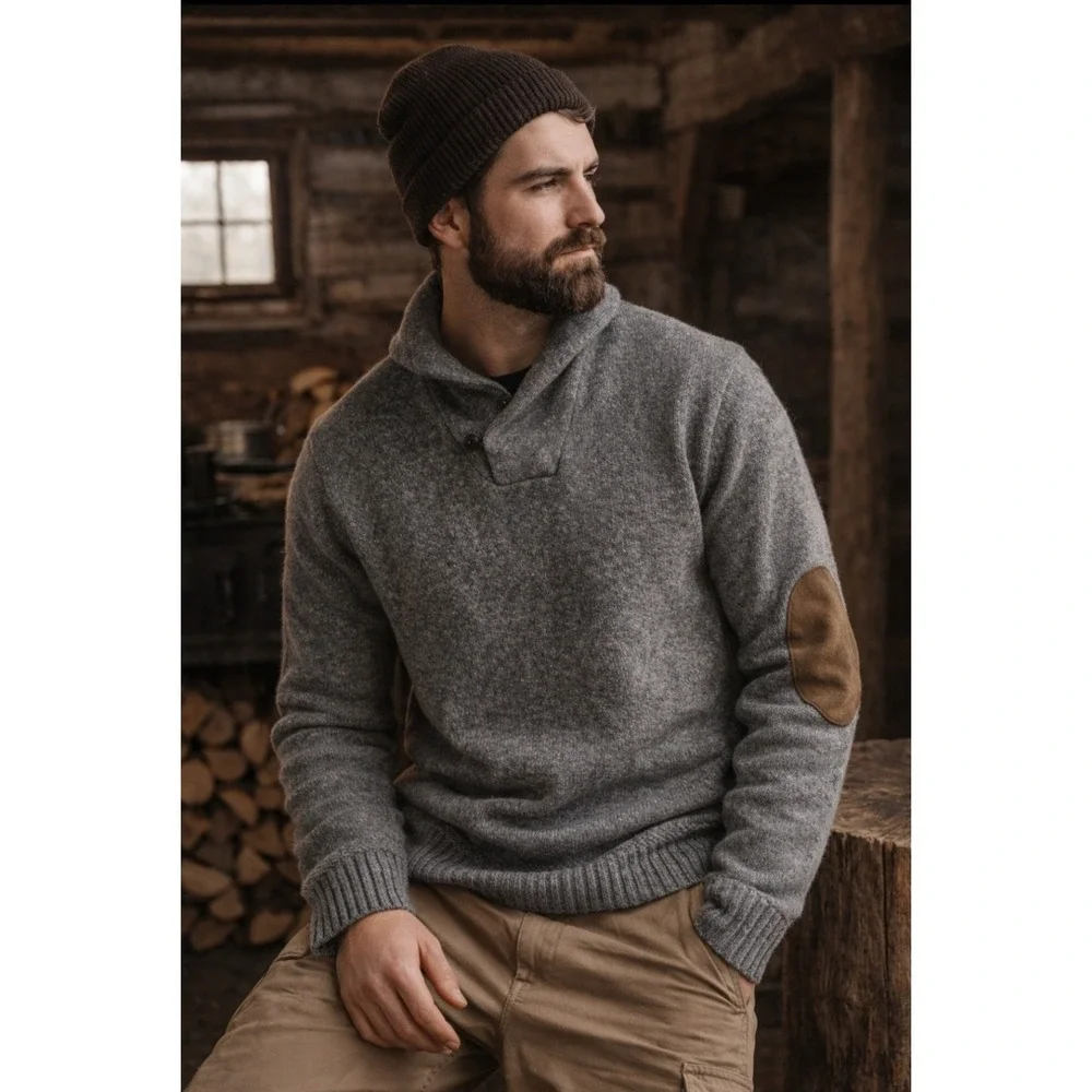 Vintage RALPH LAUREN RUGBY 100% WOOL‎ Knit Sweater SUEDE ELBOW Patch Mens Large